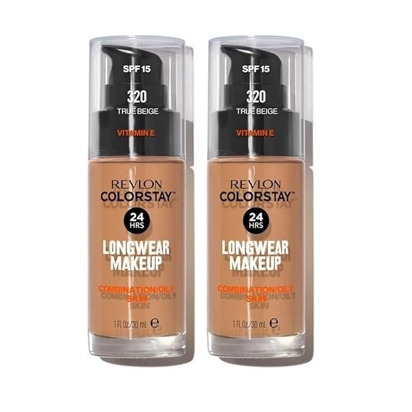 Revlon ColorStay - Fond de teint Longue Tenue 24H - Maquillage Teint et Soin Peaux Mixtes à Grasses - Formule Nourrissante et