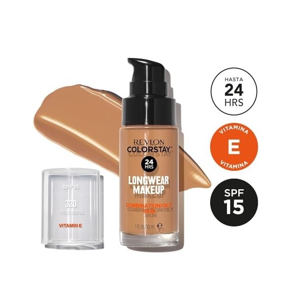 Revlon ColorStay - Fond de teint Longue Tenue 24H - Maquillage Teint et Soin Peaux Mixtes à Grasses - Formule Nourrissante et