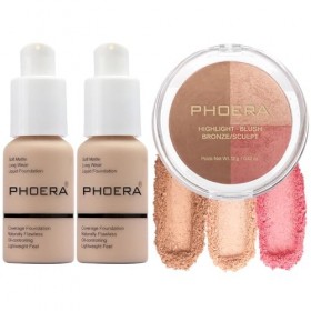 PHOERA Fond de teint,PHOERA Palette de contour, nuances avec surligneur, bronzant et fard à joues, PHOERA maquillage 102+102