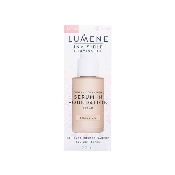 LUMENE Fond de teint sérum teinté Invisible Illumination | SPF 30 | Teinte 0,5 | Couvrance légère et lumineuse | Enrichi en c