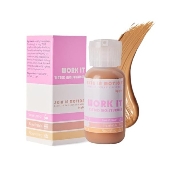 Skin in Motion Work It Crème hydratante teintée résistante à la transpiration avec couverture longue durée, maquillage ménopa