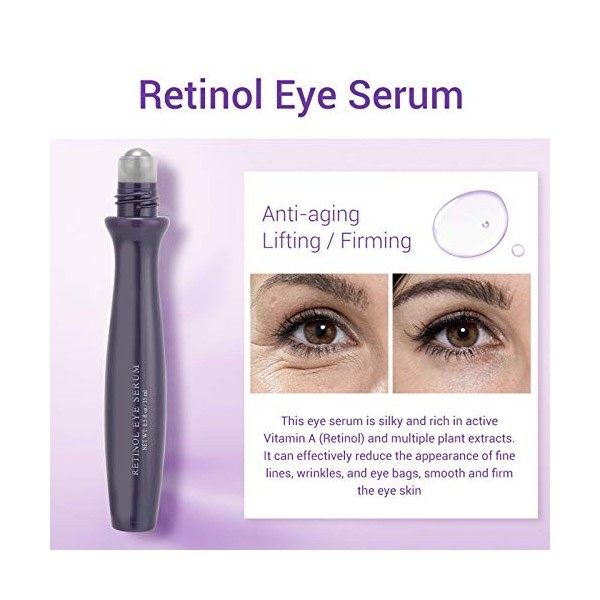 Roll-On Retinol Eye Serum, Sérum Yeux Hydratant Anti-Rides Peau Lifting Raffermissant Sérum Yeux Anti-Âge Soin Anti Cernes 15