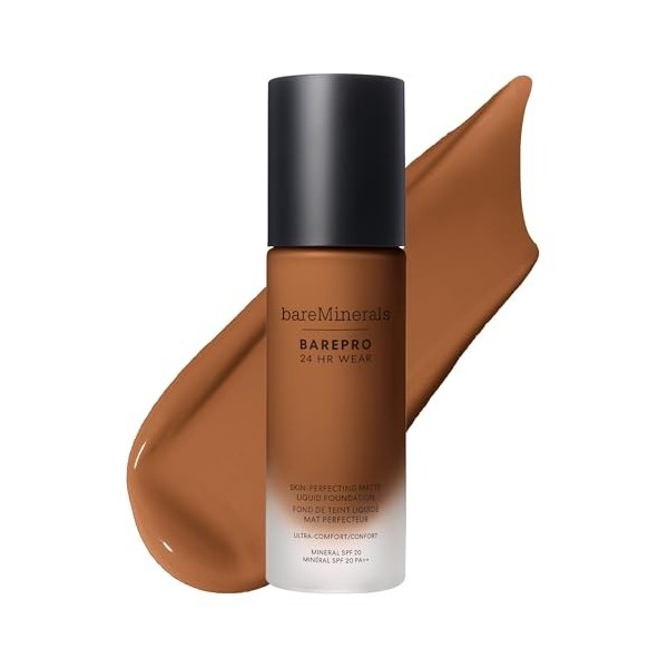 BAREPRO 24HR Wear Fond de teint liquide mat minéral SPF20 – Deep 55 Warm – 30 ml