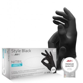 Ampri 01181 – S –-Style Black nitrile sans poudre Gants en cuir 10 x 100 STUECK + Gratuit Baume 50 ml