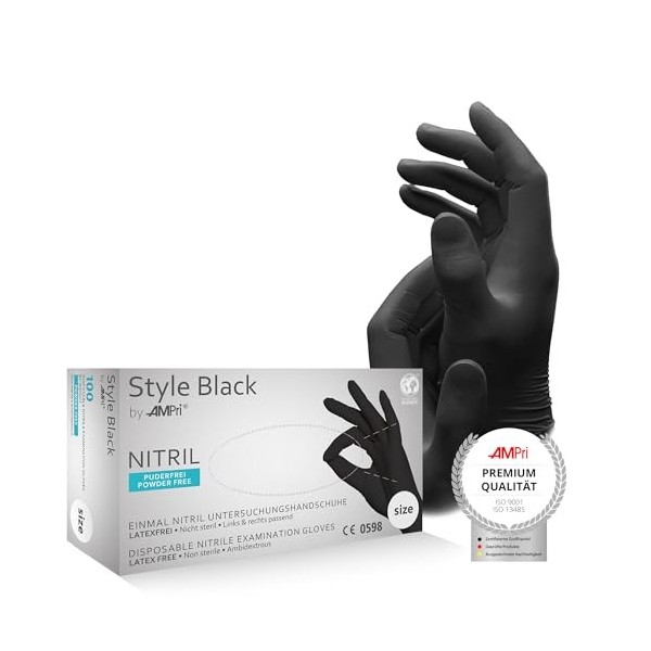 Ampri 01181 – S –-Style Black nitrile sans poudre Gants en cuir 10 x 100 STUECK + Gratuit Baume 50 ml