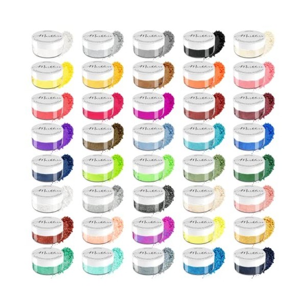 MARBLERS Lot de 40 colorants en poudre de mica | Qualité cosmétique | Pigment de résine époxy | Teinture | Non toxique, végét
