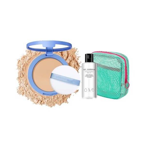 Poudre de fixation compacte, soyeuse et mate, 10 g, imperméable, naturelle et durable, avec 80 ml de nettoyant et trousse de 