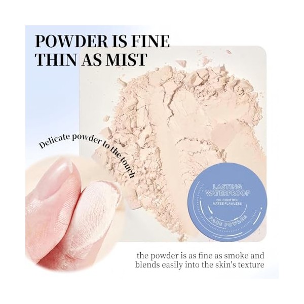 Poudre de fixation compacte, soyeuse et mate, 10 g, imperméable, naturelle et durable, avec 80 ml de nettoyant et trousse de 