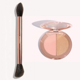 Ayshglamm | Pinceau Kit Gemini Touch & Duo Poudre Rosée | Blush Rosé & Highlighter Perlé | Glow Doux & Harmonieux pour Teints