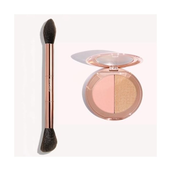 Ayshglamm | Pinceau Kit Gemini Touch & Duo Poudre Rosée | Blush Rosé & Highlighter Perlé | Glow Doux & Harmonieux pour Teints