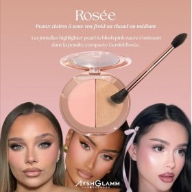 Ayshglamm | Pinceau Kit Gemini Touch & Duo Poudre Rosée | Blush Rosé & Highlighter Perlé | Glow Doux & Harmonieux pour Teints