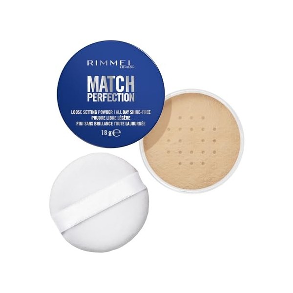 Rimmel London Match Perfection Poudre de fixation libre, Formule légère, Fini Mat, Maquillage Vegan,18 g, 002, Translucent Ho