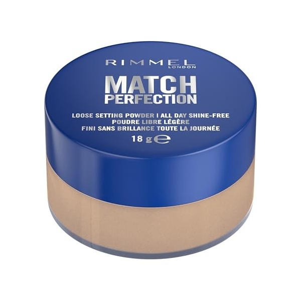 Rimmel London Match Perfection Poudre de fixation libre, Formule légère, Fini Mat, Maquillage Vegan,18 g, 002, Translucent Ho
