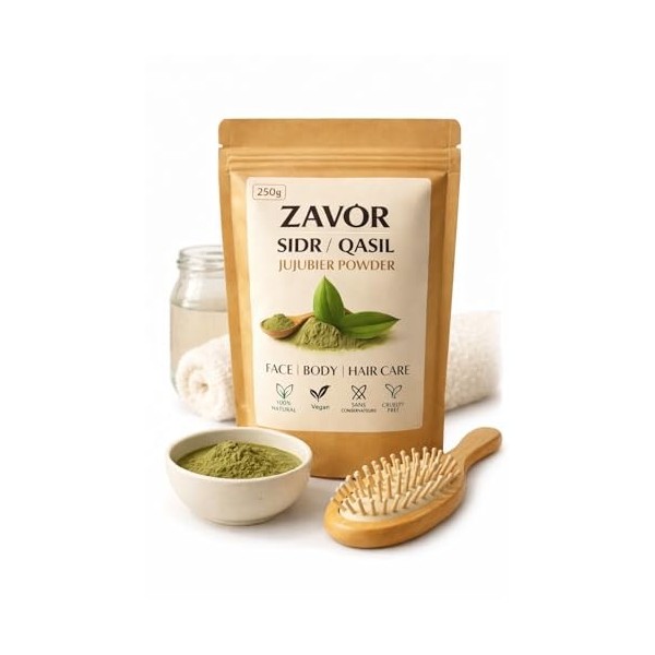 Poudre de Qasil, Sidr & Jujubier BIO 250g – Soin Capillaire & Visage Naturel Multi-Usages : Purifie, Fortifie et Illumine