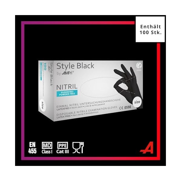 Ampri 01181 – S –-Style Black nitrile sans poudre Gants en cuir 10 x 100 STUECK + Gratuit Baume 50 ml