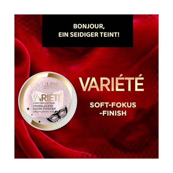 Eveline Cosmetics Variété Lot transparent poudre de lot avec acide hyaluronique réfléchissant la lumière, 6G