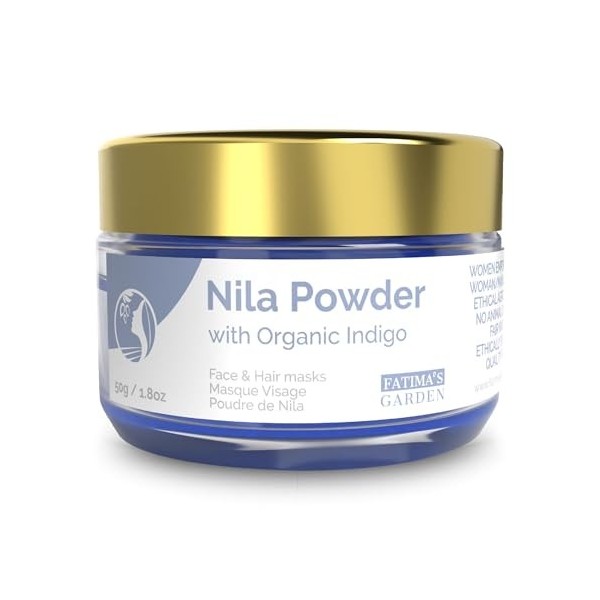 Fatimas Garden Poudre de Nila 50g – Poudre Indigo Maroc pour Visage et Cheveux – Soin Exfoliant, Hydratant et Anti-Taches –