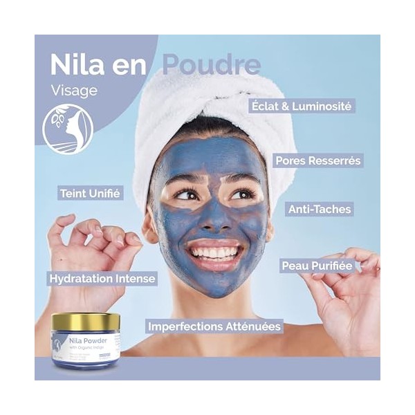 Fatimas Garden Poudre de Nila 50g – Poudre Indigo Maroc pour Visage et Cheveux – Soin Exfoliant, Hydratant et Anti-Taches –