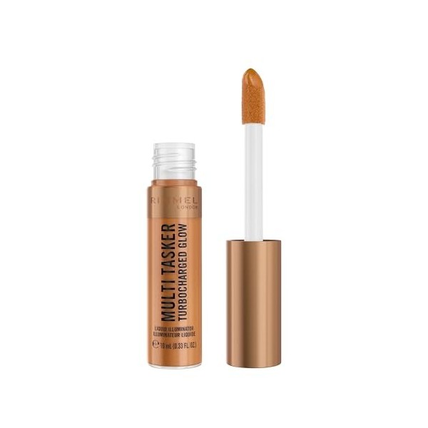 Rimmel Multi Tasker Turbocharged Glow, highlighter visage liquide, pigments nacrés réflecteurs de lumière, Éclat radieux et l