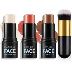 MLSMILE Kit de Contour Visage 3 Pièces - Stick Contour Crème Bronzant, Highlighter et Blush - Sculpture des Joues Longue Tenu