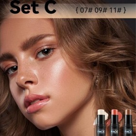 MLSMILE Kit de Contour Visage 3 Pièces - Stick Contour Crème Bronzant, Highlighter et Blush - Sculpture des Joues Longue Tenu