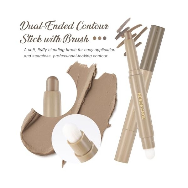 U-Shinein Bâton de contour double extrémité avec pinceau à contour et estompage crème, stylo de contour pour contour sans cou