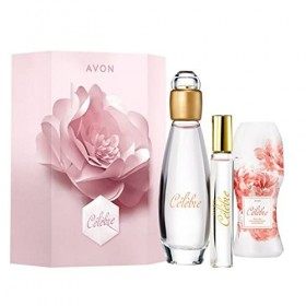 Avon Celebre Coffret Eau de Toilette Spray 50 ml + Spray de poche 10 ml + Déodorant roll-on 50 ml dans une boîte cadeau pour 