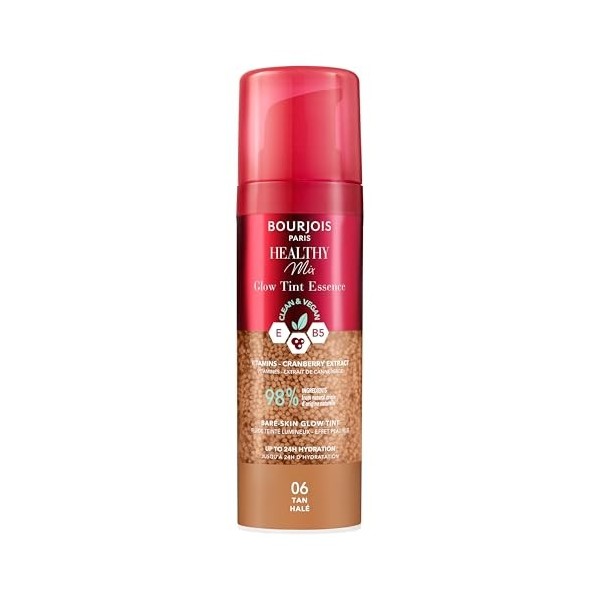 Bourjois Healthy Mix, 05 Foncé, Glow Tint Essence, Effet peau nue, Fini éclatant, Hydratant teinté à la texture fraîche et lé