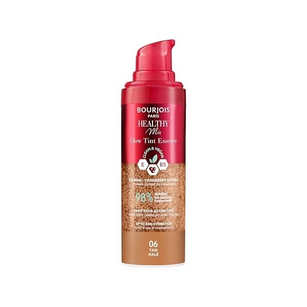 Bourjois Healthy Mix, 05 Foncé, Glow Tint Essence, Effet peau nue, Fini éclatant, Hydratant teinté à la texture fraîche et lé