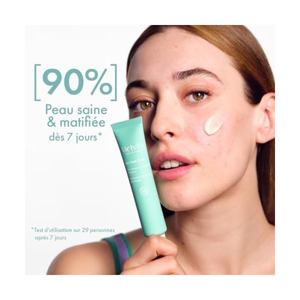 Melvita - Gel Crème Correcteur Matifiant - Nectar Pur - Menthe Poivrée Rééquilibrante - Peaux Mixtes à Grasses, Texture Légèr