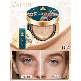 CATKIN Fond De Teint Cushion, Formule Légère Et Longue Tenue, Anti-Âge, Effet Naturel, Extraits De Plantes 7 En 1, Finition S