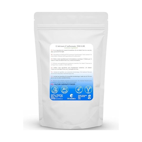 CALCIUM CARBONATE Powder - 200 Gr - utilisé dans les formulations de maquillage minéral et comme abrasif doux pour les produi