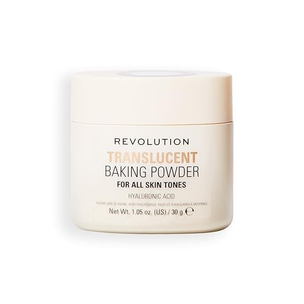 Revolution Loose Baking Powder – Poudre fixatrice de maquillage, fini lumineux, absorbe les brillances et l’excès de sébum, v
