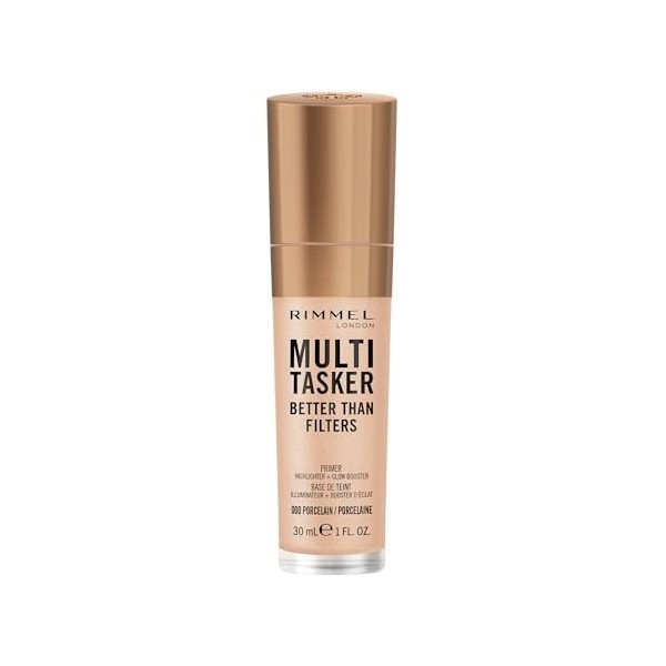 Rimmel Multi-Tasker Better Than Filters, 000 Porcelain, Base de Teint, Booster d’Éclat et Highlighter, formule vegan, proprié