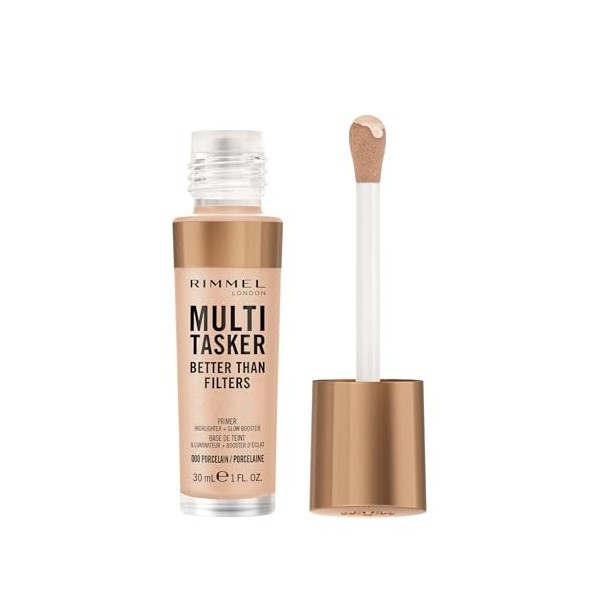 Rimmel Multi-Tasker Better Than Filters, 000 Porcelain, Base de Teint, Booster d’Éclat et Highlighter, formule vegan, proprié