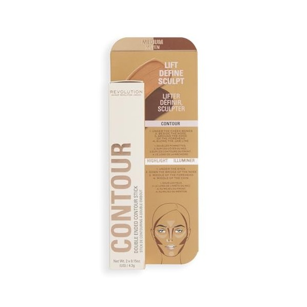 Makeup Revolution Bâton Contour Duo Crème Contour et Eclat, Définit les Pommettes et Sculpte le Visage, Végétalien et Sans Cr