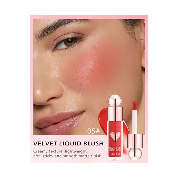Blush Liquide pour les joues, Fards à joues Texture Léger Respirante, Crémeuse Longue Tenue Lisse, Anti-Bavure, Aspect Nature