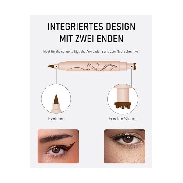 Freckles Pen & Eyeliner 2 en 1, Stylo de maquillage pour le visage et les yeux, aspect naturel, avec pointe éponge, imperméab