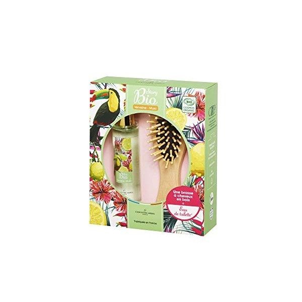 Christine Arbel Coffret Parfum Femme Story Bio Verveine Musc + 1 Brosse à Cheveux en Bois certifié BIO COSMOS ORGANIC