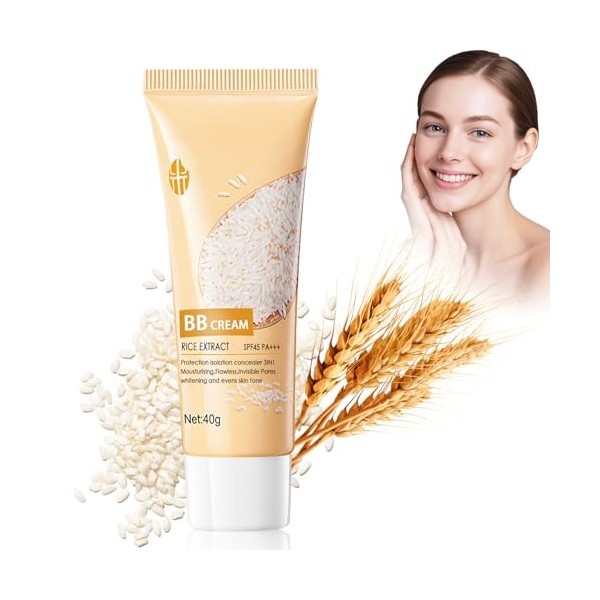 HOUSN BB Creme au Riz avec SPF 45+ et Hydratation Intense, CC Creme de Teint pour Une Couverture Naturelle et Finition Satine