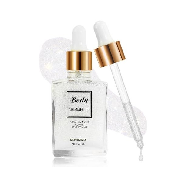 MEPHILIMIA Body Glitter Oil - Huile à paillettes pour le corps - Enlumineur liquide - Brillance - Brillance - Brillance - Maq