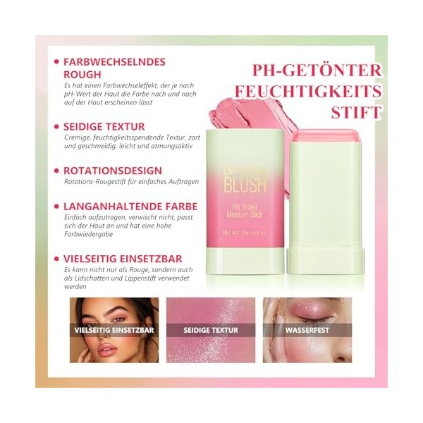 Bâton de blush changeant de couleur, imperméable et durable, pour lèvres, joues et yeux, crème, soyeux et hydratant, rose tim