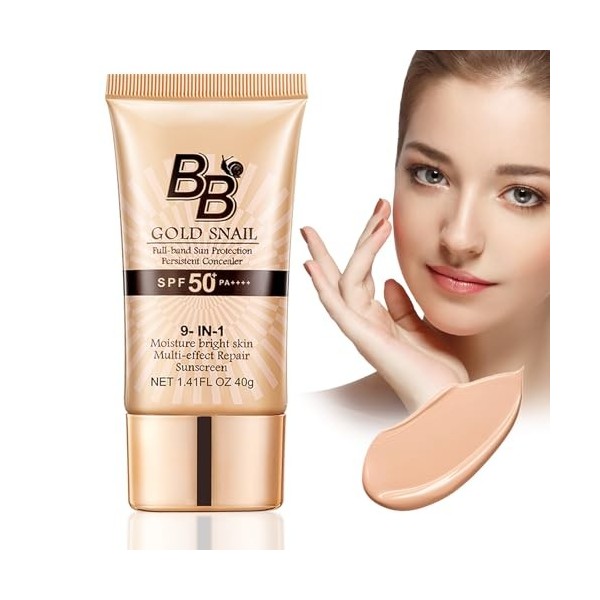 HOUSN BB Creme 9-en-1 SPF 50+, CC Crème Teint Parfait avec Escargot Doré, Base de Maquillage, Anti-Imperfections & Protection