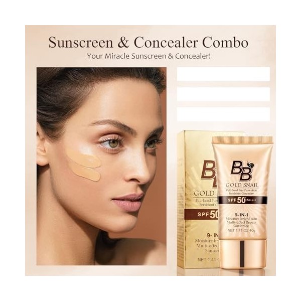 BB Crème 9 en 1 Perfecteur Teint, SPF 50+, Soin Visage Unifiant avec Protection UV Élevée, Anti-Imperfections & Protection So