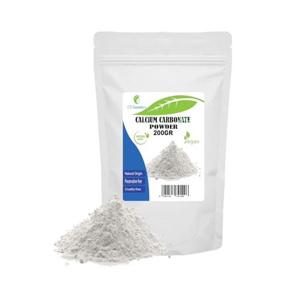 CALCIUM CARBONATE Powder - 200 Gr - utilisé dans les formulations de maquillage minéral et comme abrasif doux pour les produi