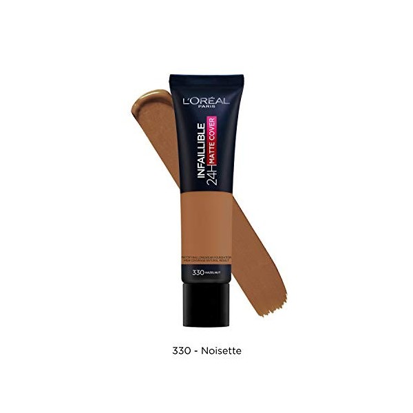 LOreal Paris Cover Fond de teint liquide, avec 4 % de niacinamide, longue durée, finition naturelle, disponible en 20 teinte