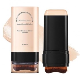 Bâton de fond de teint multi-usages - Fond de teint crème avec pinceau - Correcteur longue tête et bâton de contour - Impermé