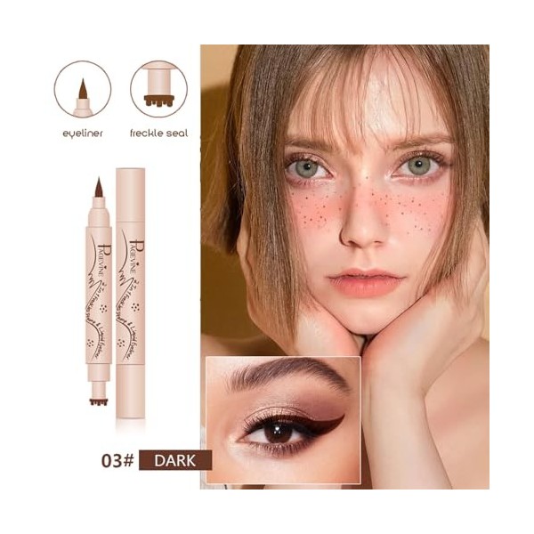Stylo Freckles & Eyeliner 2-en-1 - Taches de rousseur irrégulières naturelles à 6 points, Pointe Eponge Précise, Tenue 24h et