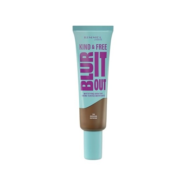 Rimmel London Kind & Free BLUR IT OUT Teint Matifiant,705 Espresso, Contrôle de la brillance toute la journée, Maquillage lég