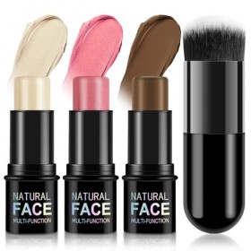 LOPHE Fard À Joues En Stick,Velvet Touch Creamy Stick Blush,3PCS Contour & Highlighter & Blush Set de Maquillage, Les Bâtons 